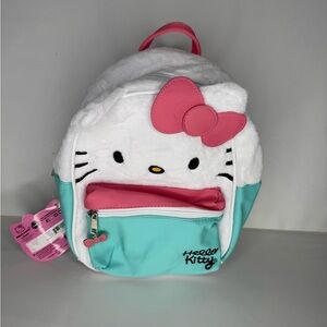 NWT Hello Kitty Sanrio Plush Mini Backpack White Mint Pink Bow Adjustable 10.5”